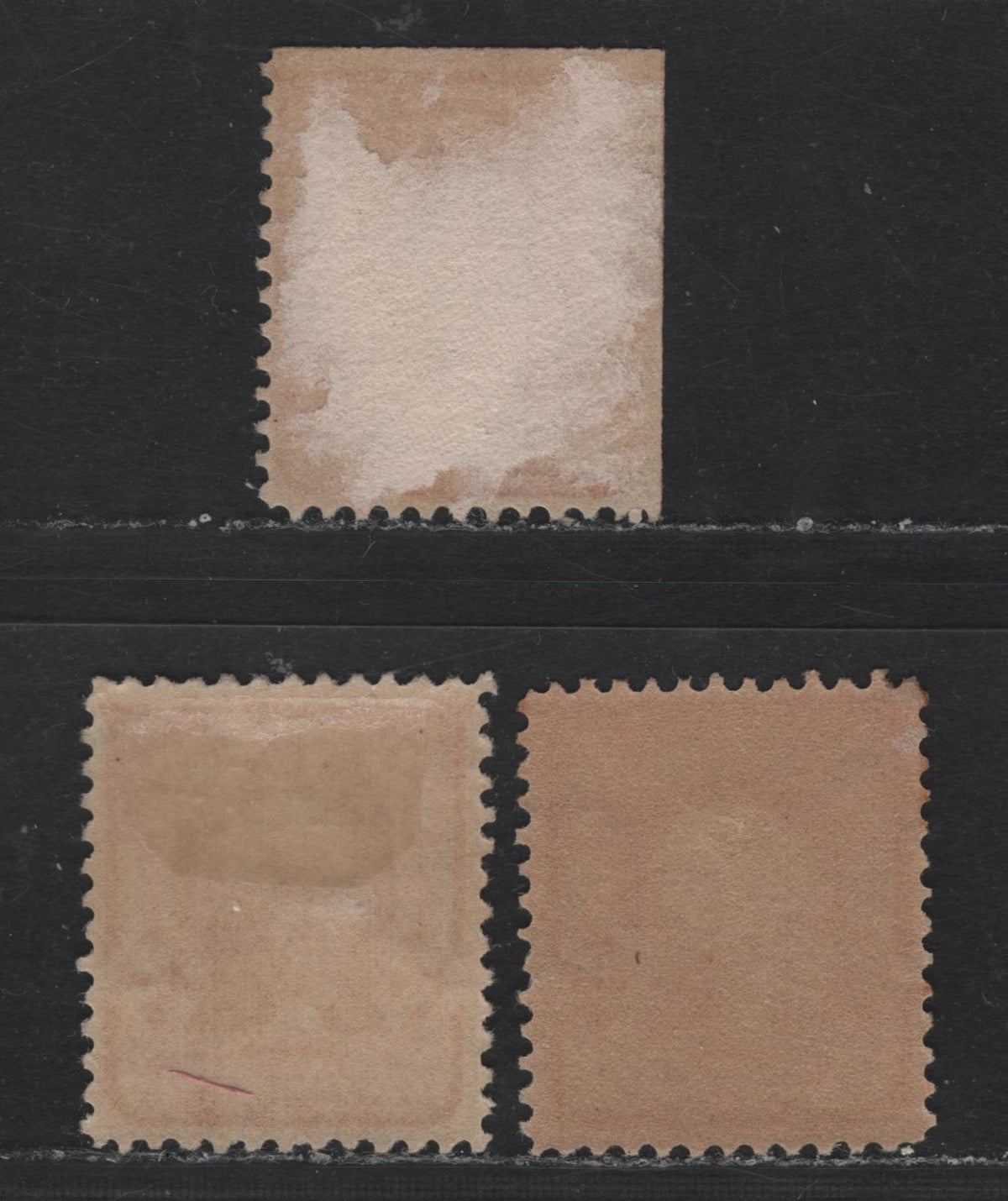 Lot 27 United States SC#319b,c,f 2c Carmine Rose, Scarlet & Lake , 1902-1903 2nd Bureau Issue, 3 VFOG Singles, Type 2 (Lake) & Type 1, Reversed Wmk, Scarlet Stamp Has A Large Adhesion On the Back.