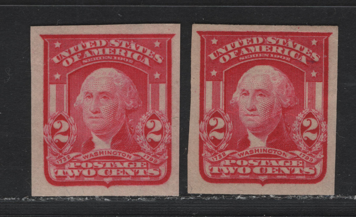 Lot 29 United States SC#320,c 2c Carmine - Carmine Rose , 1902-1903 2nd Bureau Issue, 2 VFOG Imperf Singles, Type 1, Reversed Wmk
