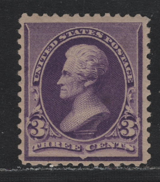Lot 4 United States SC#221 3c Purple, 1890-1893 Small Banknote Issue, A FOG Single, Light Horizontal Gum Crease At The Bottom Of The Stamp