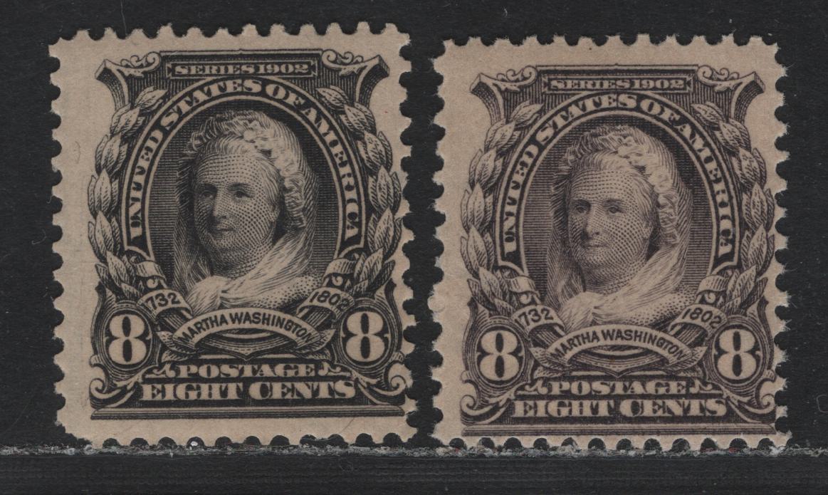Lot 46 United States SC#306 8c Deep Violet Black - Gray Lilac , 1902-1903 2nd Bureau Issue, 2 FNH Singles, Inverted Wmk