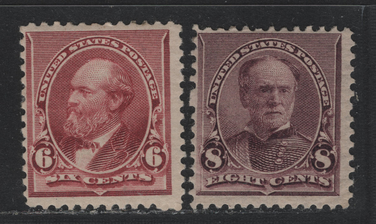 Lot 5 United States SC#224-225 6c - 8c Brown Red - Lilac, 1890-1893 Small Banknote Issue, 2 FOG Single
