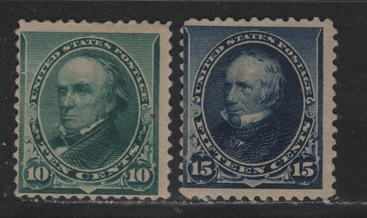 Lot 6 United States SC#226-227 10c - 15c Blue Green - Indigo, 1890-1893 Small Banknote Issue, 2 VGOG & Unused Singles, 10c Has A Squiggly Ireegular Gum Crease, 15c Is Sound But With No Gum