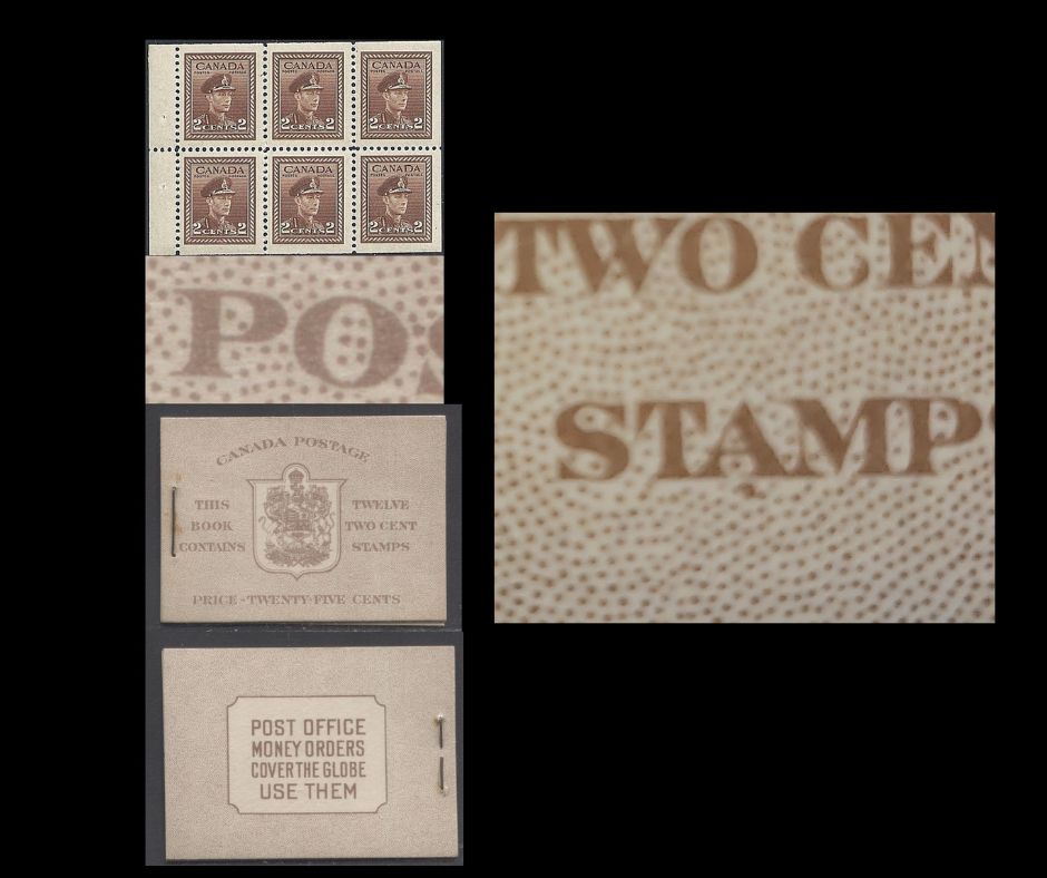 Lot 318 Canada #BK33aEIIc 1942-1947 War Issue, A Complete 25c English Booklet, 2 Panes Of 6 2c Brown, Front Cover IIc, Type 1 Cover, 6c Airmail Rate Page, CBN-BBBBB, Dot Under "A"