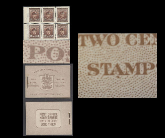 Lot 320 Canada #BK33aEIIc 1942-1947 War Issue, A Complete 25c English Booklet, 2 Panes Of 6 2c Brown, Front Cover IIc, Type 1 Cover, 6c Airmail Rate Page, CBN-NNNN, Dot Under "A"