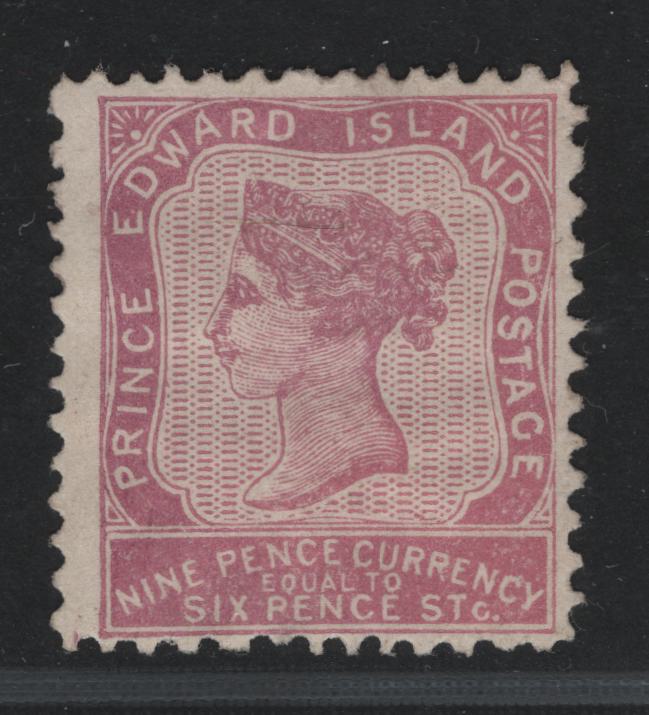 Lot 11 Prince Edward Island #8i (SG#26) 9d Reddish Mauve Queen Victoria, 1862-1865 Pence Issue, A VF Unused Single Compound Perf, 11 & 12