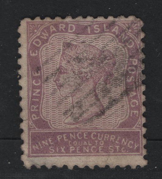 Lot 12 Prince Edward Island #8d 9d Violet Queen Victoria, 1862-1865 Pence Issue, A Fair Used Single Small Closed Tear & Very Small Thin