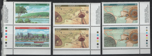 Canada #1405a, 1406-1407 42c-84c Multicoloured Montreal - Discovery, 1992 Canada '92 Issue, 3 VFNH Inscription Pairs On NF/DF1 And NF/DF2 Harrison Papers, Smooth (42c & 48c) & Spotty (84c)  PVA Gums