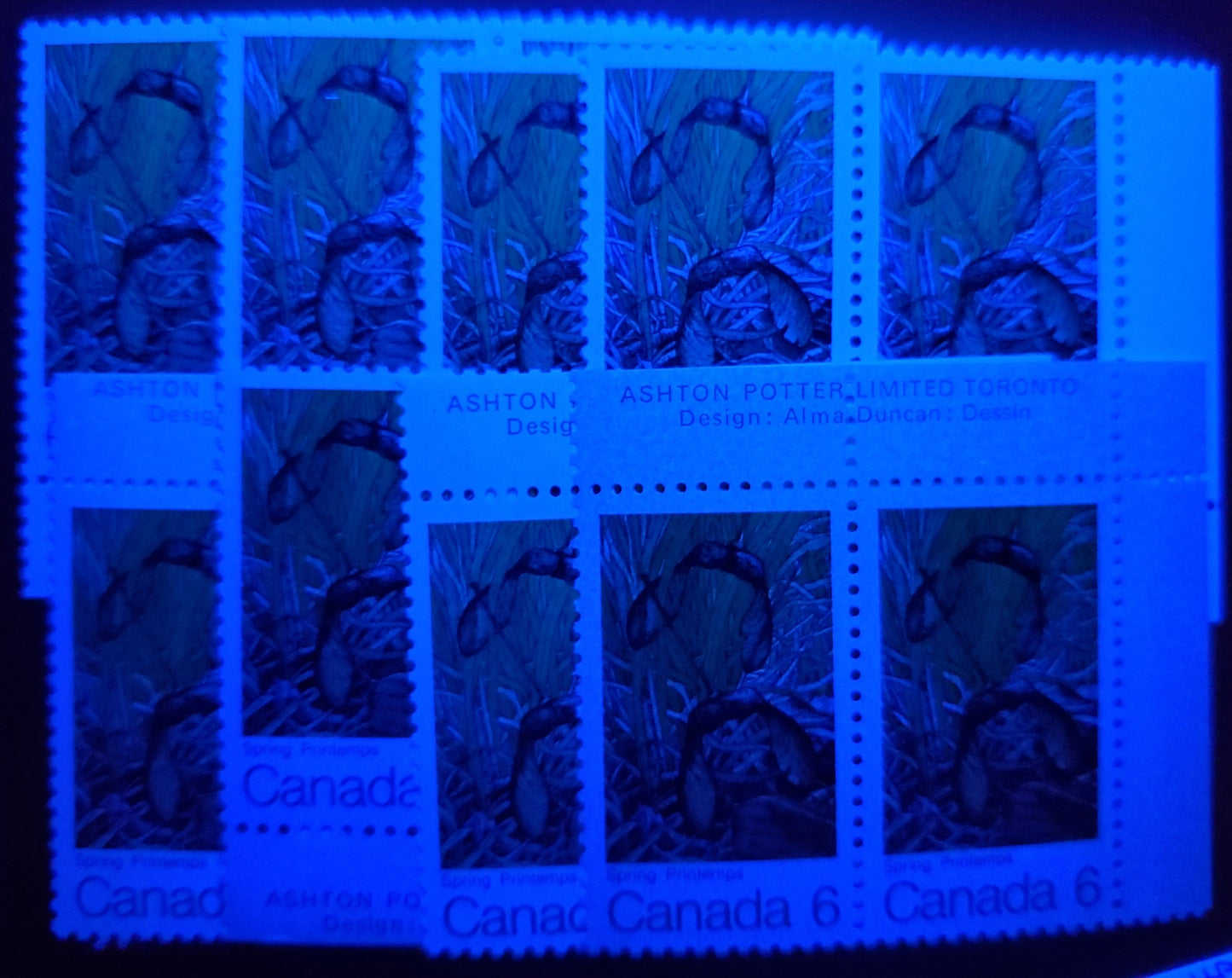 Canada #535 6c Multicolored Spring, 1971 Maple Leaves, 13 VFNH Singles On Different HB/HF, HF/HF, HF/MF, HB/HB, HF/HB & MF/HB Horizontal Ribbed Papers