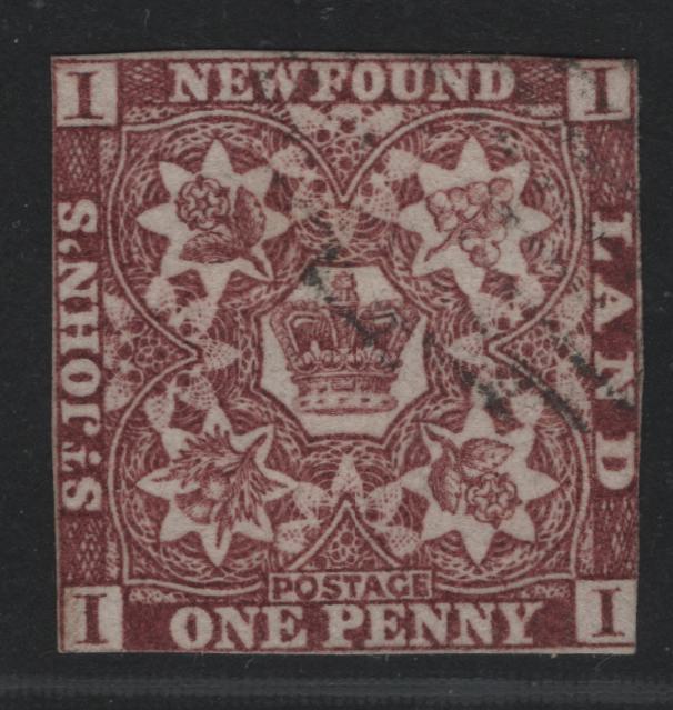 Lot 23 Newfoundland #1 1d Brown Violet Crown & Heraldic Flowers, 1857-1860 First Pence Issue, A VG Used Single With Clear Vertical Mesh, Dry Printing, 22 x 22.5 mm