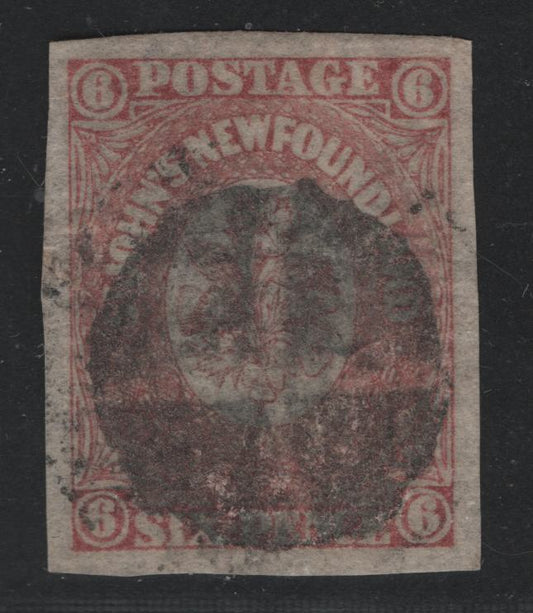 Lot 26 Newfoundland #20 6d Lilac Rose Heraldic Flowers, 1861-1862 Third Pence Issue, A VF Used Single Hard Translucent Wove Paper