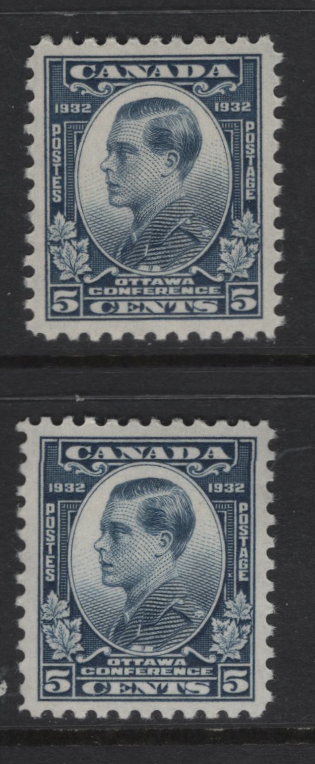 Lot 264 Canada #193 5c Steel Blue Prince of Wales, 1932 Imperial Economic Conference Issue, 2 VFNH Singles, Papers BABN-X & BABN-D, Perfs 10.8 & 10.8x10.9, 17.9x22mm Design Sizes.