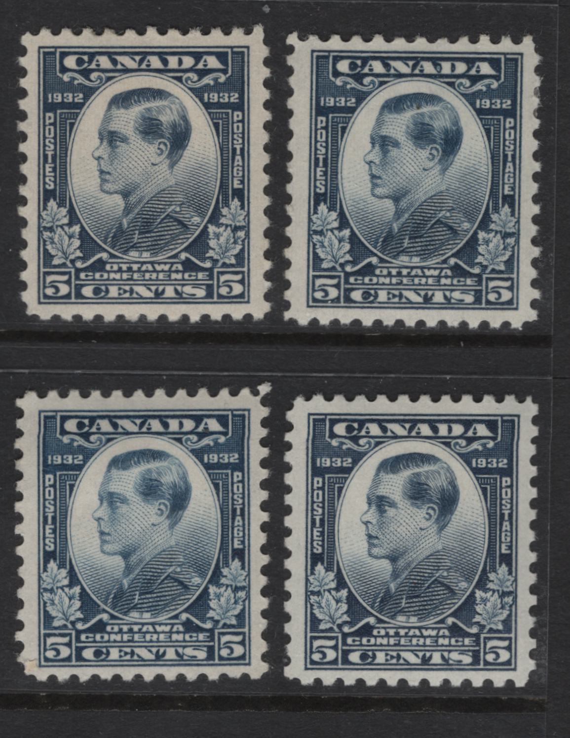 Lot 265 Canada (C) #193 5c Dull Blue -Deep Steel Blue Prince of Wales, 1932 Imperial Economic Conference Issue, 4 VFOG Singles, Various Shades, Papers & Perfs