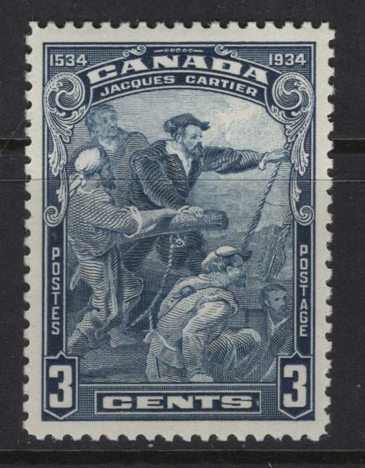 Lot 304 Canada (C)  #208 3c Dull Blue Jacques Cartier, 1934 Jacques Cartier Issue, A VFNH Single, Paper BABN-FF, Perf 11.9x11.8, Gum Is NH, But There Is A Tiny Blemish, Very Well Centered.