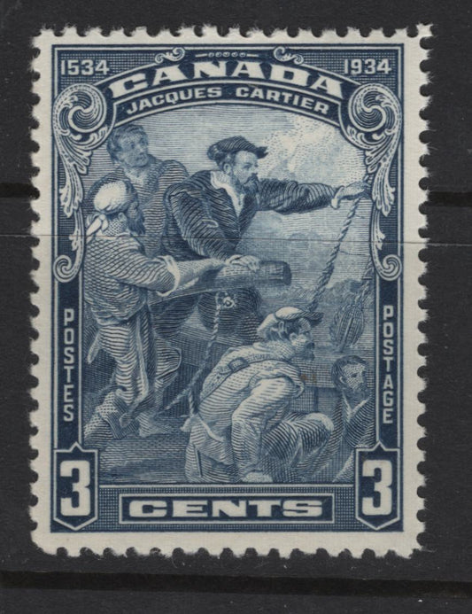 Canada (C)  #208 3c Blue Jacques Cartier, 1934 Jacques Cartier Issue, A VFNH Single, Paper BABN-GG, Perf 10.9x10.8