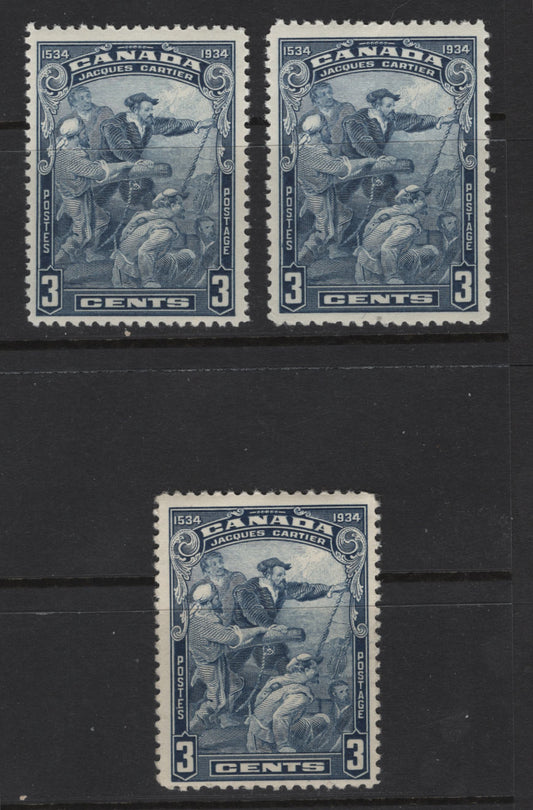 Lot 307 Canada #208 3c Blue Jacques Cartier, 1934 Jacques Cartier Issue, 3 FNH Singles, Papers BABN-FF, BABN-GG & BABN-HH