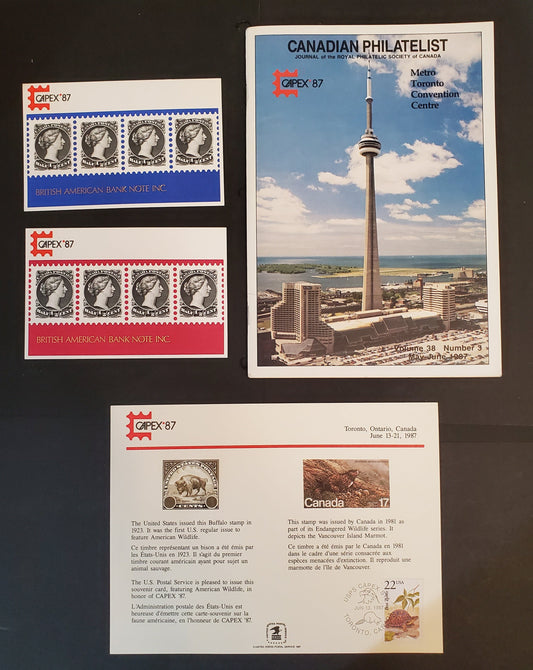 Canada 1987 , 4 VF CAPEX '87 Promotional Cards & Canadian Philatelist CAPEX Edition