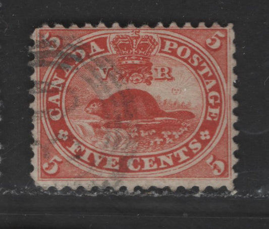 Lot 311 Canada #15 5c Deep Vermilion Beaver, 1859-1867 First Cents Issue, A Fine Used Single Perf. 12, #30 (Peterborough) 4-Ring Numeral Cancel