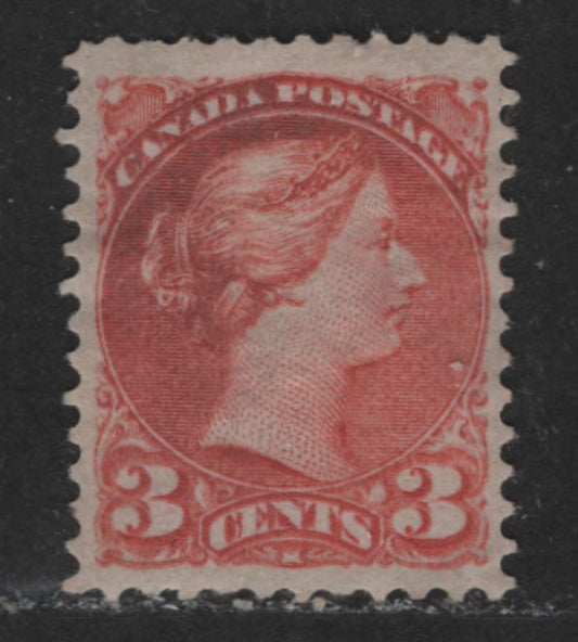 Lot 312 Canada #41 3c Aniline Vermilion Queen Victoria, 1870-1897 Small Queen Issue, A Fine OG Single Second Ottawa Printing, VF Centered, But Some Oxidation & Shorter Perfs At Top