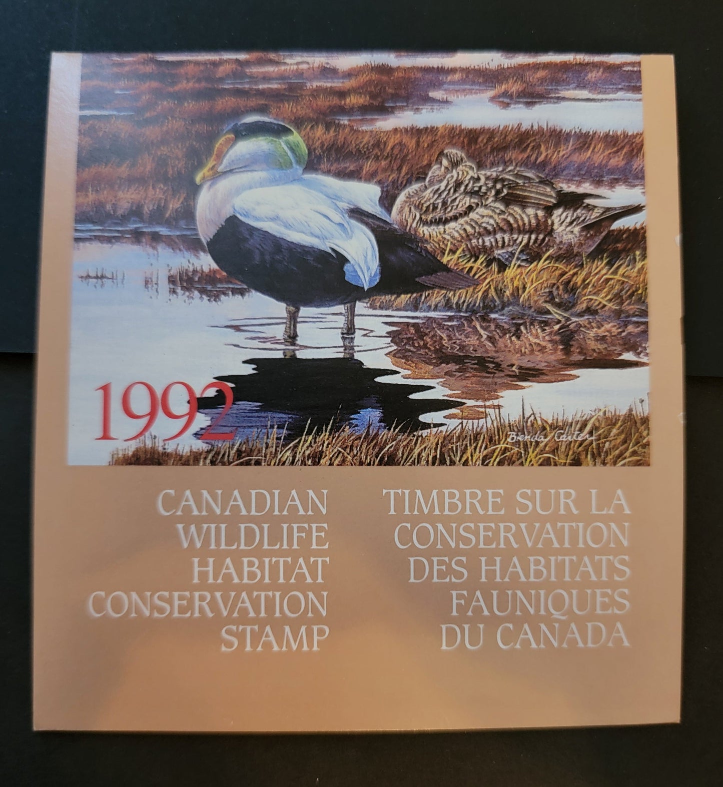 Lot 315 Canada  #FWH8 8.5 Multicoloured Eider Duck, 1992 Federal Wildlife Habitate Conservation Issue, A VFNH Complete Booklet HF Inside Cover, DF Stamp