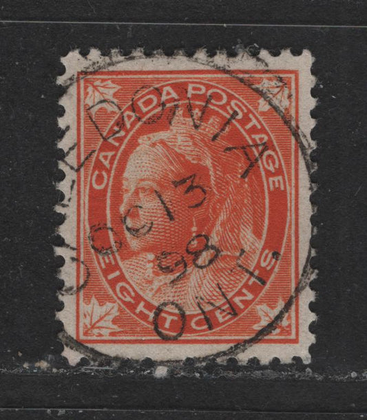 Lot 316 Canada #72 8c  Orange Queen Victoria, 1897-1898 Maple leaf Issue, A VF Used Single SON October 13, 1898 Caledonia, ON CDS Cancel, Vertical Wove Paper