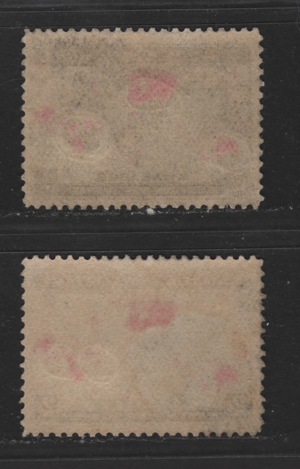 Lot 316 Canada #86 2c Greenish Blue, Black & Deep Red Mercator's Projection, 1898 Imperial Penny Postage, 2 Fine Regummed Singles One Stamp With Significant Upward Shift Of Red & Extra Islands