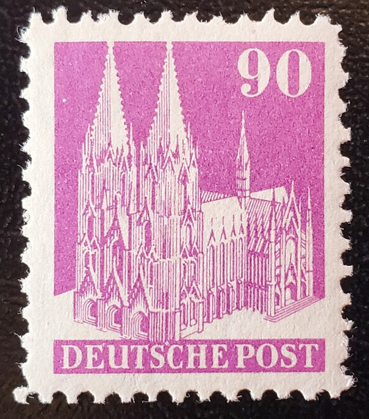 Germany - American and British Zone MI#96IIIWB (657var) 1948-1951 Buildings Issue, 90pf Rose Lilac Type 3,  Line Perf 11, Wmk W, A VFNH Single, 2023 Michel Cat. € 6