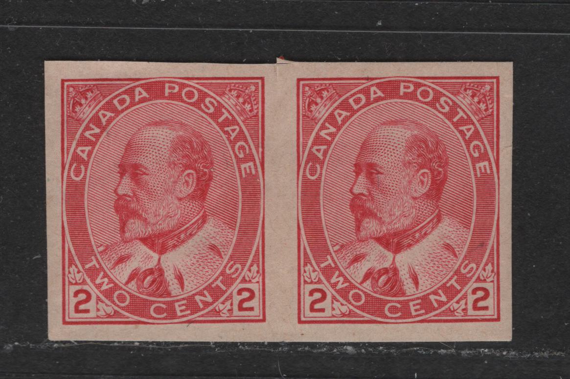 Lot 317 Canada #90A 2c Rose Carmine King Edward VII, 1903-1911 King Edward VII Issue, A VFNH Imperf Pair Small Vertical Scissor Cut In Margin Between Stamps