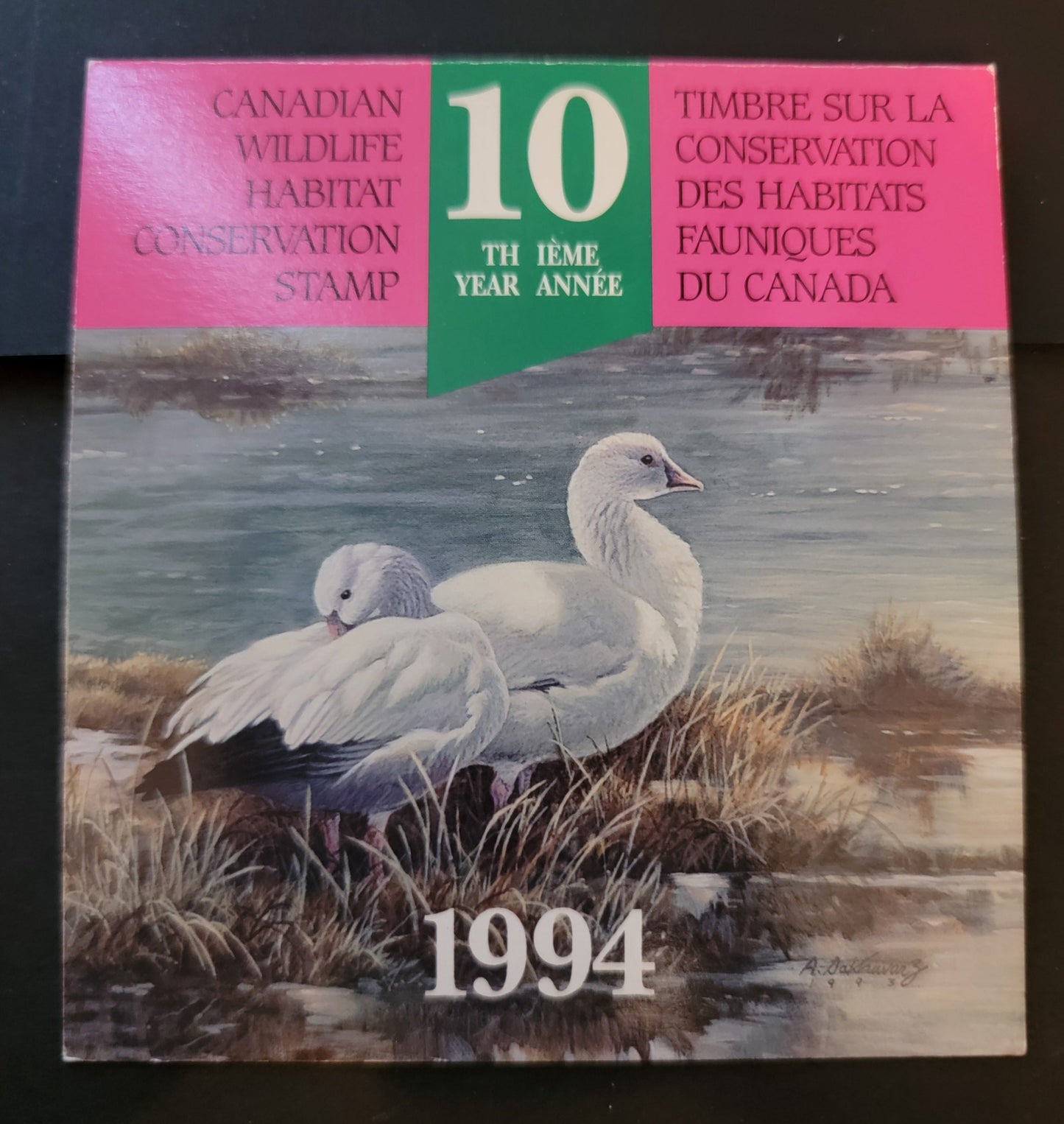 Lot 318 Canada  #FWH10 8.5 Multicoloured Ross' Geese, 1994 Federal Wildlife Habitate Conservation Issue, A VFNH Complete Booklet HF Inside Cover, MF Stamp