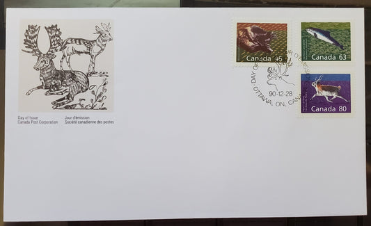 Canada #1172A, 1176a, 1180 46c, 63c, 78c Multicoloured Various Mammals, 1987-1991 Mammal & Architecture Issue, A VF  First Day Cover HB White Envelope