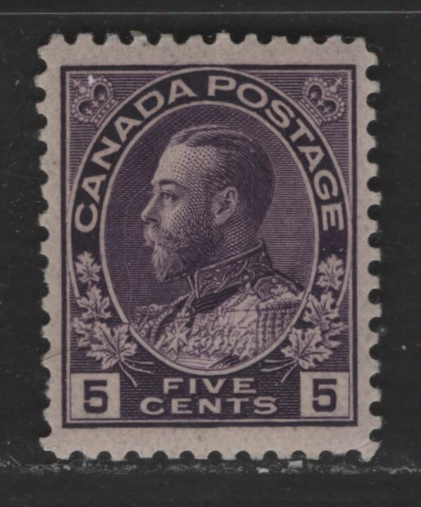 Lot 319 Canada #112a 5c Blackish Purple King George V, 1911-1928 Admiral Issue, A Fine OG Single Wet Printing On Thin Experimental Paper