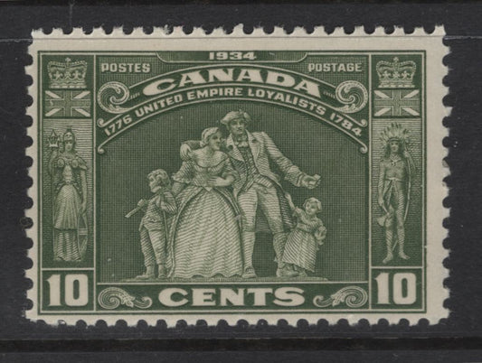 Lot 319 Canada #209 10c Lighter Olive Green Loyalists Statue, 1934 Loyalists Issue, A FOG Single, Paper BABN-F, Perf 10.85x10.8