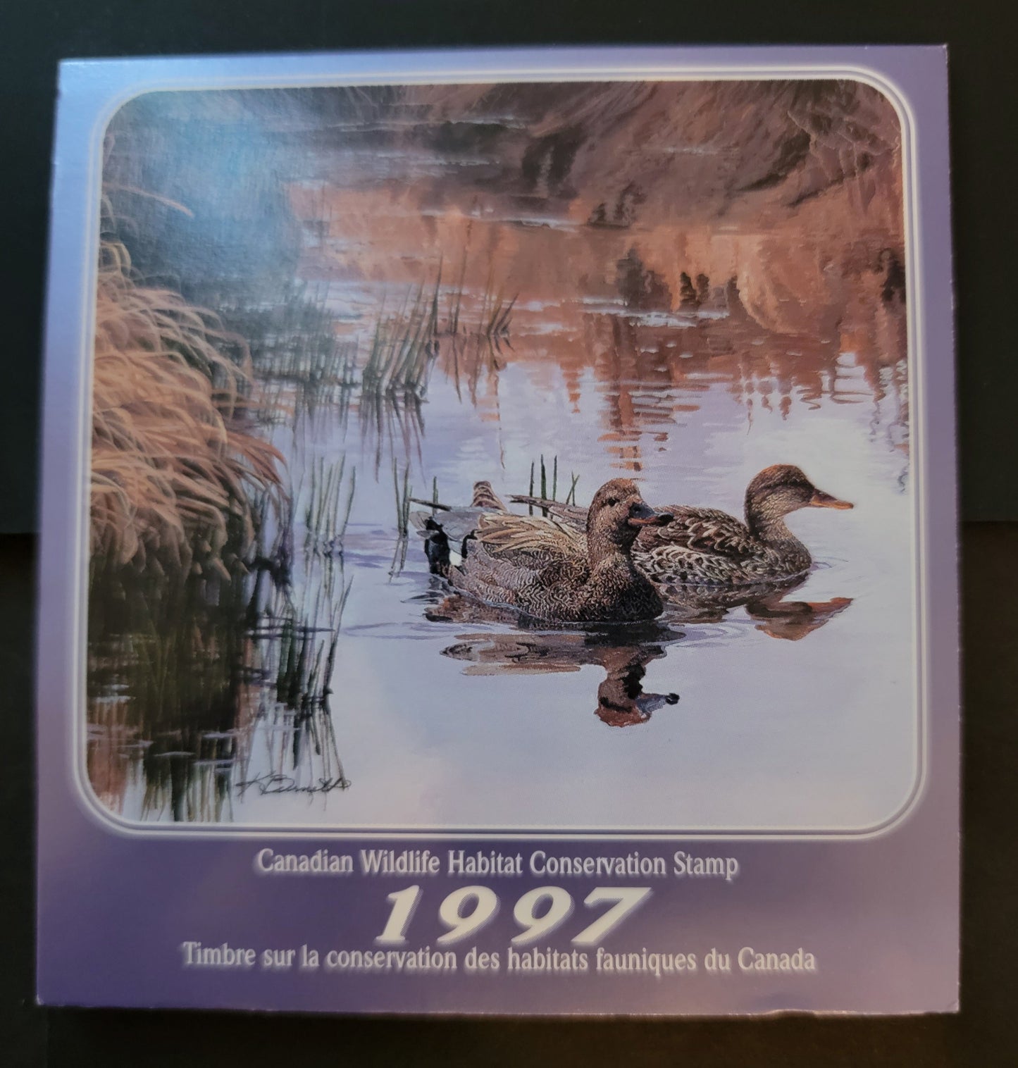 Lot 321 Canada  #FWH13 8.5 Multicoloured Gadwalls, 1997 Federal Wildlife Habitate Conservation Issue, A VFNH Complete Booklet HF Inside Cover, DF Stamp