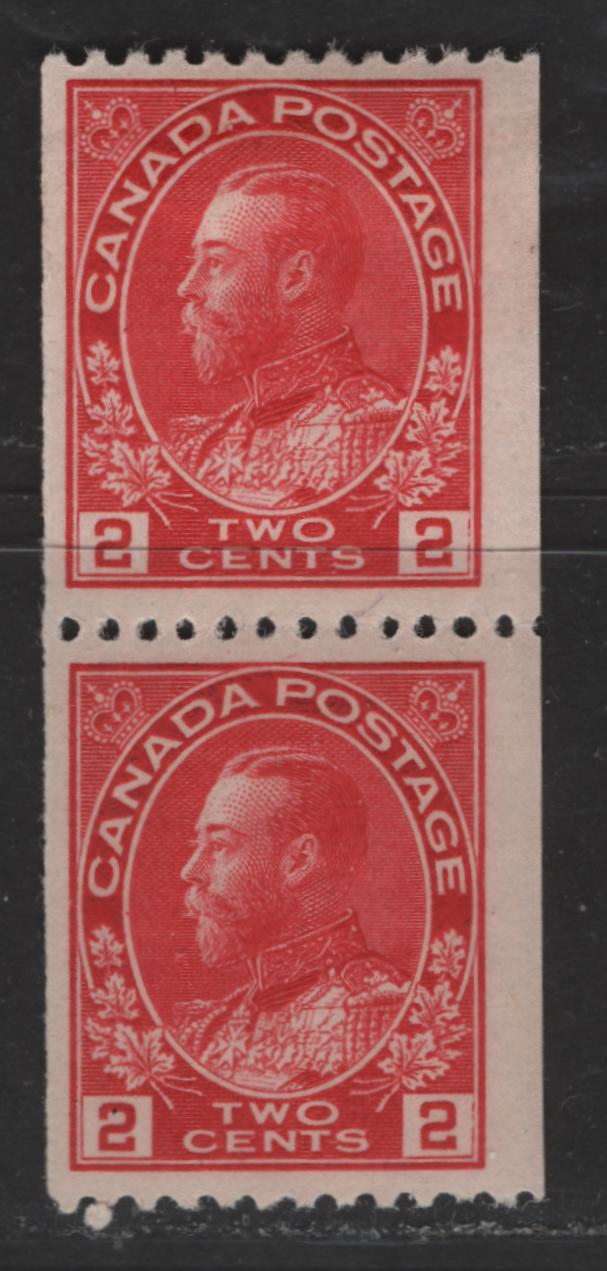 Lot 322 Canada #127ii 2c Deep Rose Red King George V, 1911-1928 Admiral Issue, A Fine OG Pair Wet Printing, Perf. 12 Horizontally