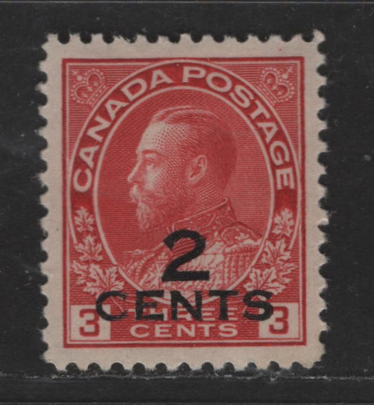 Lot 323 Canada #140 2c on 3c Deep Carmine Red King George V, 1911-1928 Admiral Issue, A XF-SUP OG Single