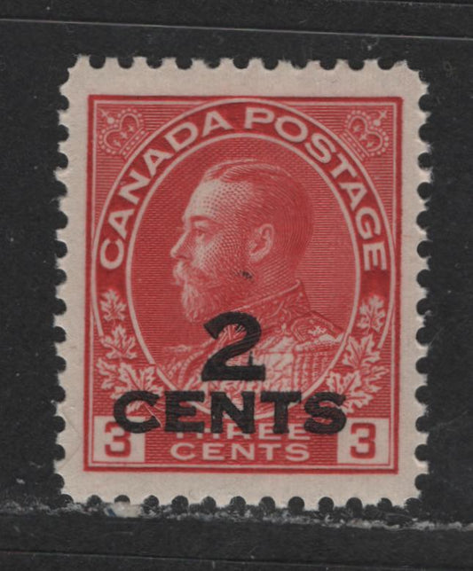 Lot 323 Canada #140 2c on 3c Carmine Red King George V, 1911-1928 Admiral Issue, A VFOG Single