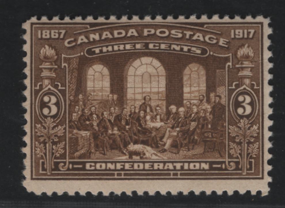 Canada #135 3c Deep Yellow Brown Fathers Of Confederation, 1917 50th Anniversary Of Confederation Issue, A Fine NH Single With Minor Gum Bends