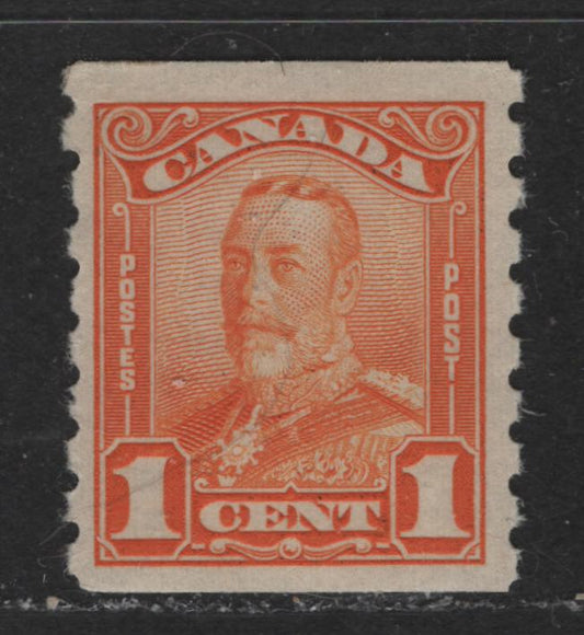 Lot 328 Canada #160 1c Orange King George V, 1928-1929 Scroll Issue, A Fine OG Coil Single Perf. 8 Vertically