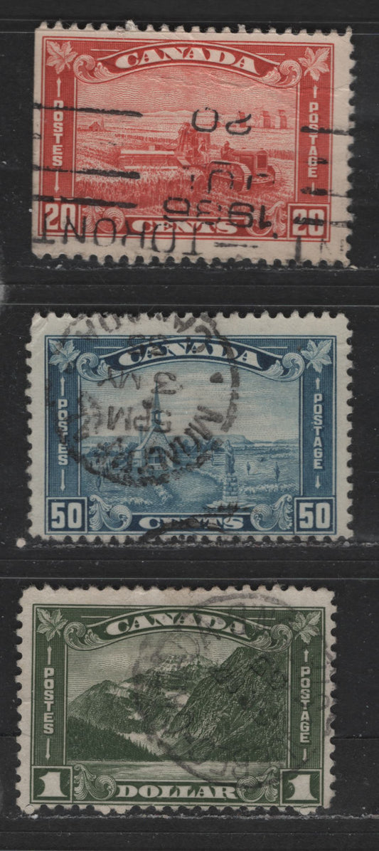 Lot 329 Canada #175-177 20c-$1 Vermilion - Bronze Green Harvesting Wheat - Mt. Edith Cavell, 1930-1935 Arch Issue, 3 Good & VG Used Singles