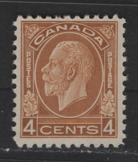 Lot 329 Canada #198i 4c Brownish Ochre King George V, 1932-1935 Medallion Issue, A Fine NH Single Late 1933 Printing, Deep Cream Semi-Gloss Gum