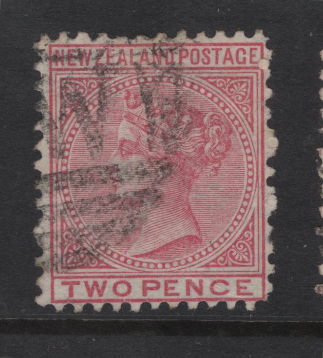 Lot 338 New Zealand (C) SG#158 2d Rose Queen Victoria, 1874-1878 First Sideface Issue, A Very Good Used Single, Line Perf 11.8, VF Centering For This Issue, But 2 Light Diagonal Creases.