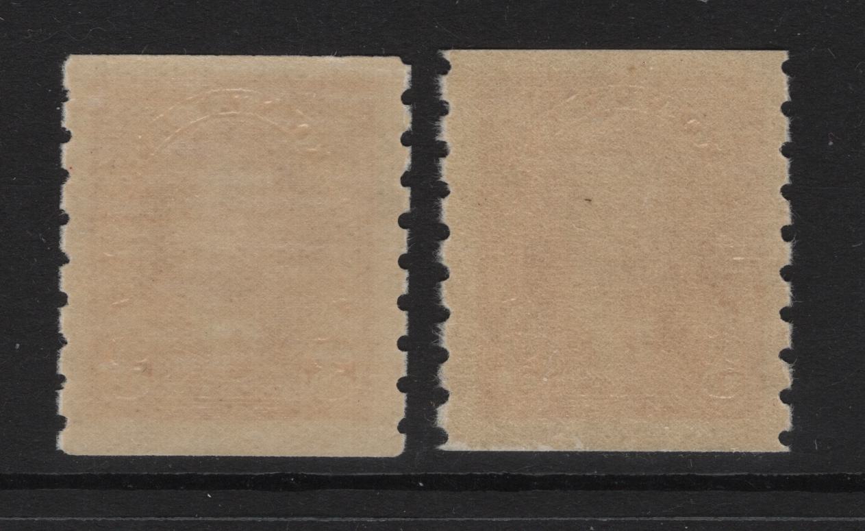 Lot 338 (C) Canada SC#240 3c  Carmine & Bright Carmine King George VI, 1938-1942 Mufti Issue, 2 Fine OG & VFNH Singles Rotary Bar Perforation, Paper/Gum Type CBN-FFF