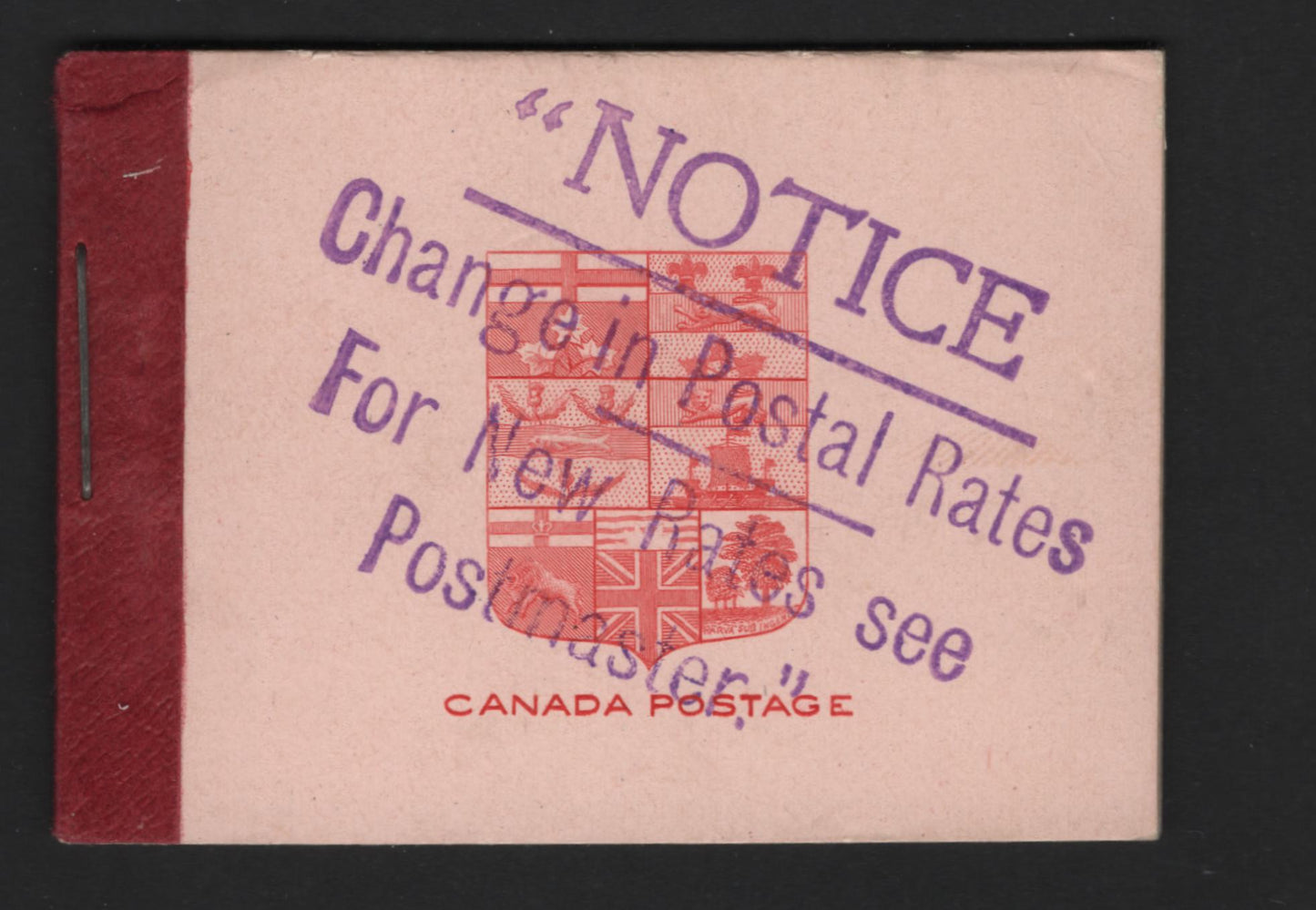 Lot 346 Canada SC#BK5f 2c Carmine Red King George V, 1911-1928 Admiral Issue, A Fine  NH Complete Booklet Containing 2 Panes of 6, Paper/Gum Type ABN-B, Postal Rate Change Overprint, Emblem On Cover Is Bright Carmine