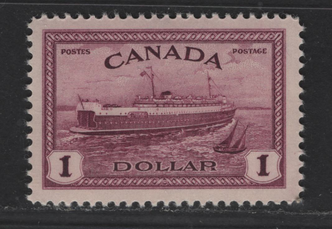 Lot 347 Canada #273 $1 Rose Purple Train Ferry, 1946-1951 Peace Issue, A VFOG Single On Horizontal Ribbed Paper With Cream Semi-Gloss Gum