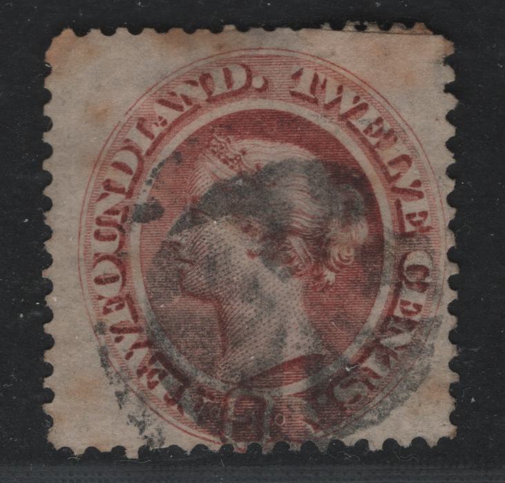 Lot 35 Newfoundland #28a 12c Pale Red Brown Queen Victoria, 1865-1875 First Cents Issue, A Good Used Single Significant Toning, But A Scarce Value On This Paper