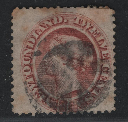 Lot 35 Newfoundland #28a 12c Pale Red Brown Queen Victoria, 1865-1875 First Cents Issue, A Good Used Single Significant Toning, But A Scarce Value On This Paper