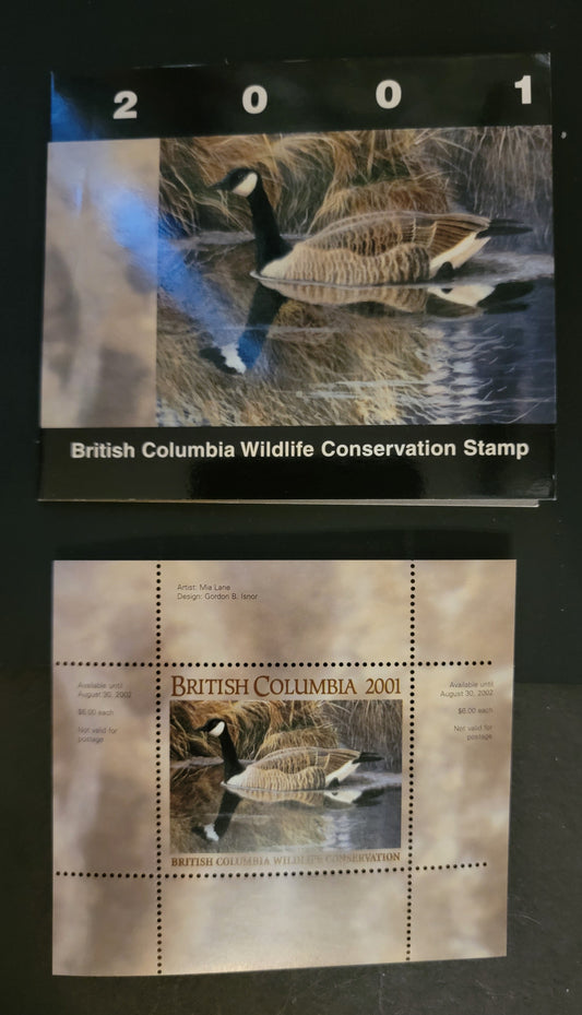 Lot 353 Canada - Province of British Columbia #BCC7  Multicoloured Canada Goose, 2001 British Columbia Conservation Fund Issue, A VFNH Miniature Sheet Of 1 On HB Paper