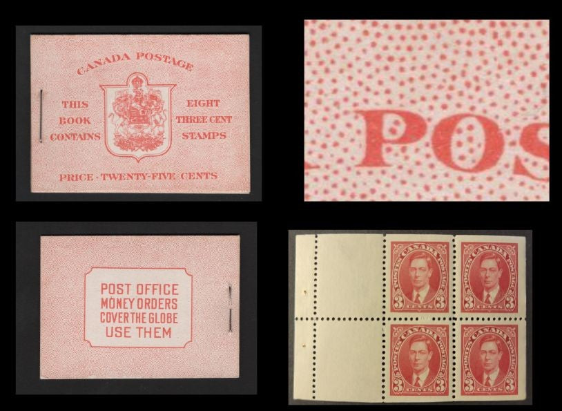 Canada SC#BK30c 3c Carmine King George VI, 1938-1942 Mufti Issue, A VFNH Complete Booklet Containing 2 Panes of 4, Paper/Gum Type CBN-N, Harris Front Cover Type IIe, 6c Airmail Rate Page