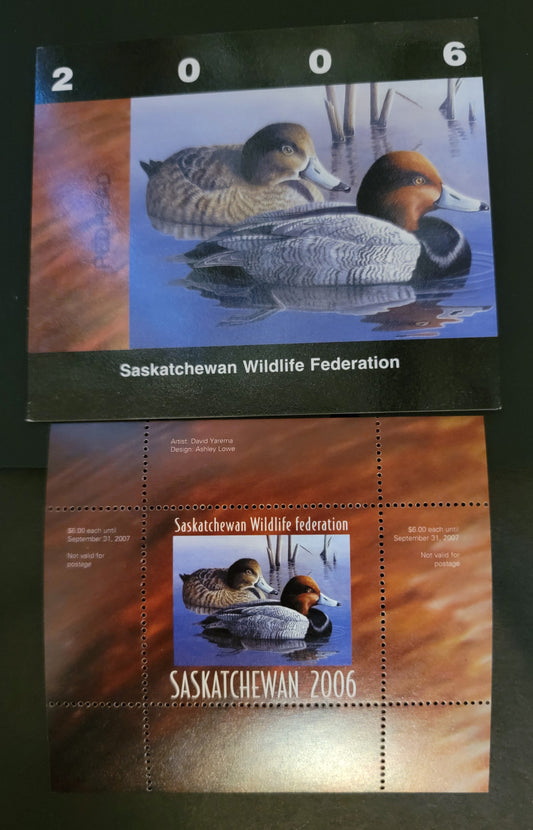 Lot 358 Canada - Province of Saskatchewan #SW17  Multicoloured Redhead, 2006 Saskatchewan Wildlife Conservation Issue, A VFNH Miniature Sheet Of 1 On HB Paper