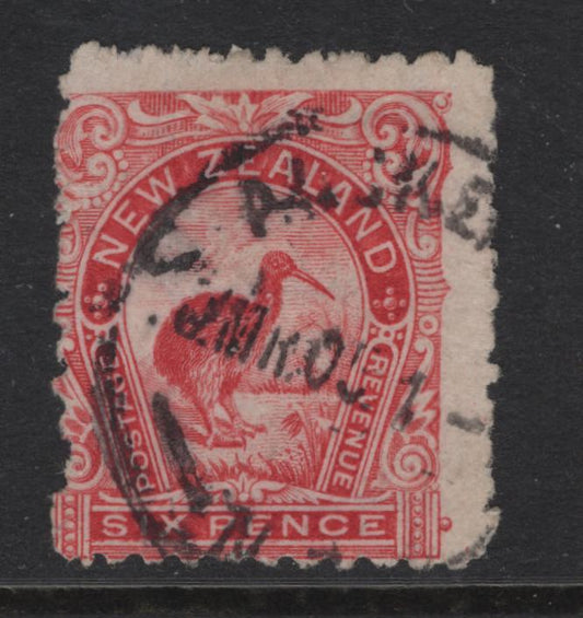 New Zealand (C) SG#265cd 6d Rose Red Brown Kiwi, 1899-1903 Pictorial Issue, A Very Good Used Single, Showing 'IN' Wmk, Which is Part Of The Sheet Margin Watermark, Which Reads 'Lisbon Superfine".