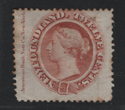 Lot 36 Newfoundland #28 12c Pale Red Brown Queen Victoria, 1865-1875 First Cents Issue, A Good OG Single Inprint  Example, Some Toning, But Still Unusual